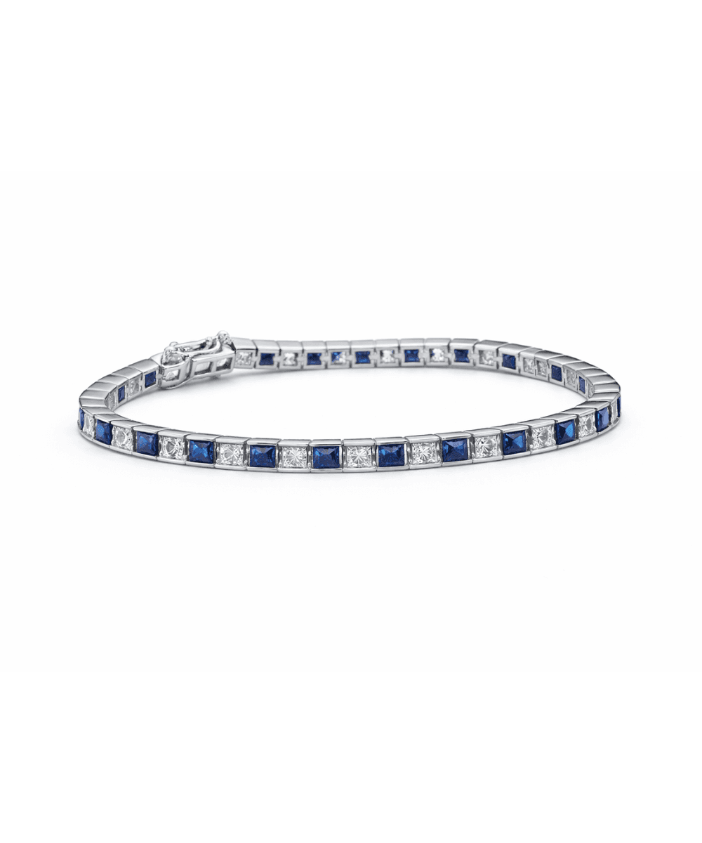 Blue and White Princess Cut Bracelet
