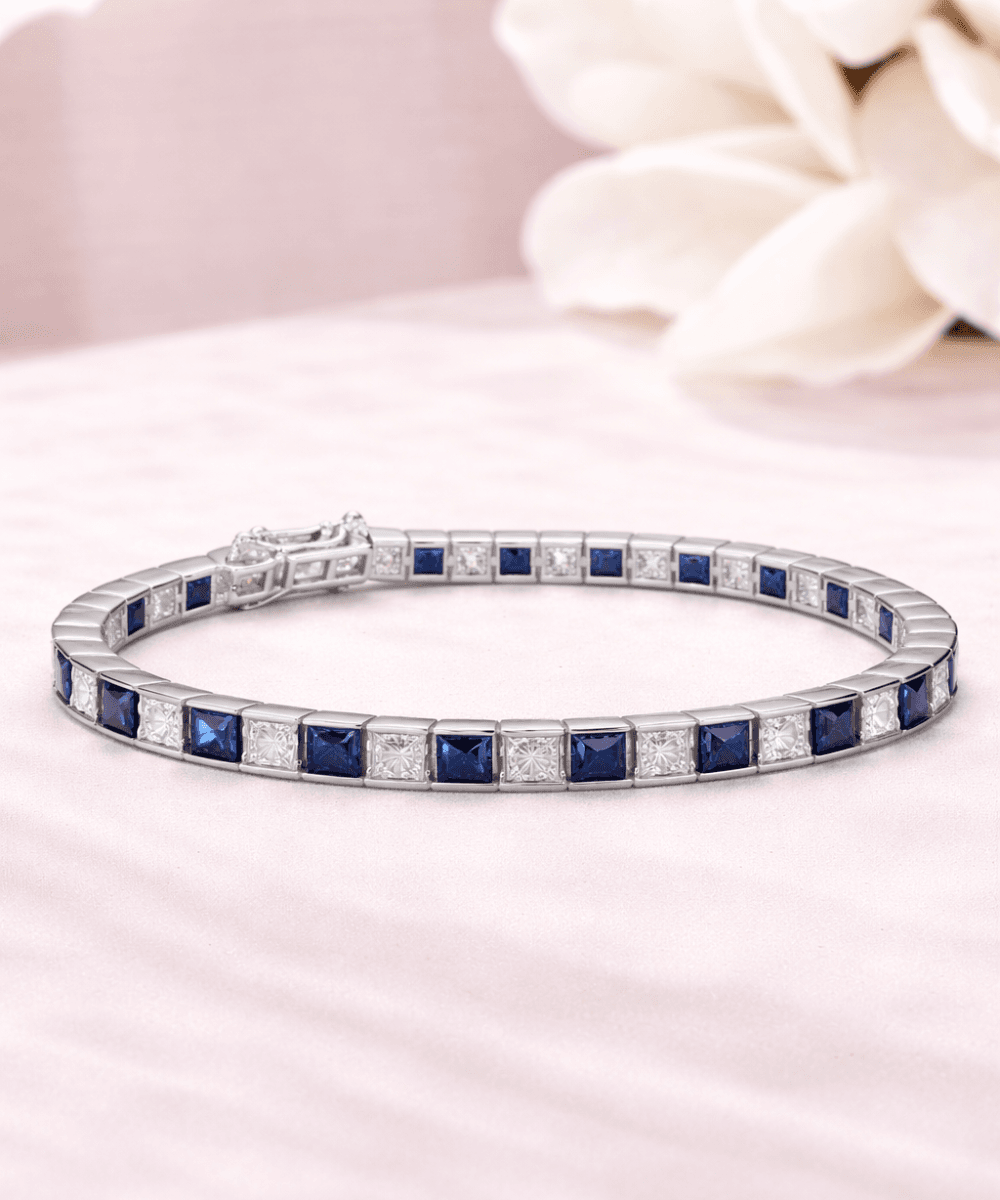 Blue and White Princess Cut Bracelet alternate view