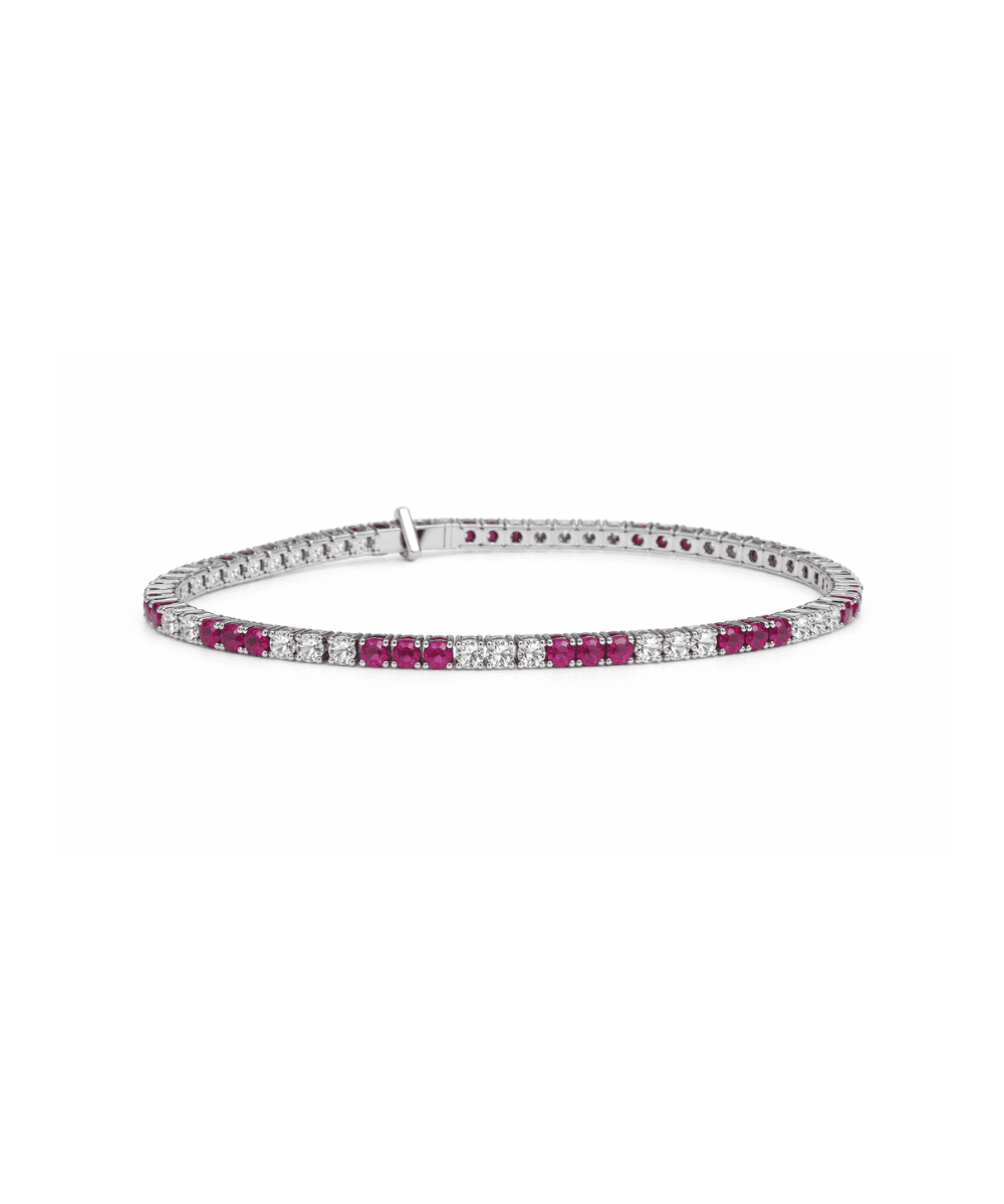 Pink and White Round Diamond Tennis Bracelet