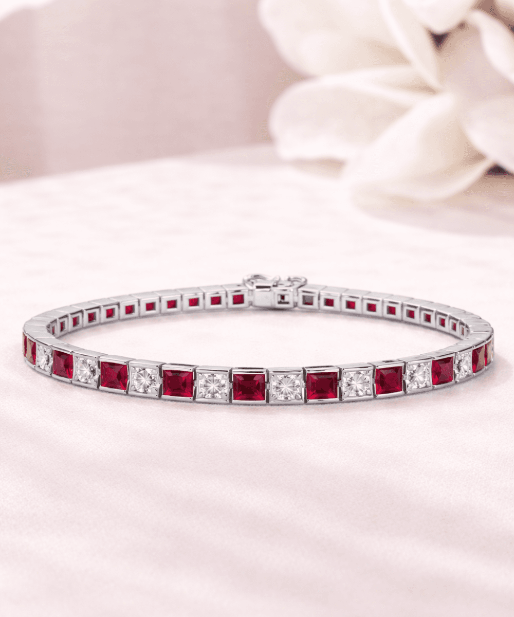 Ruby Red and White Princess Cut Bracelet alternate view