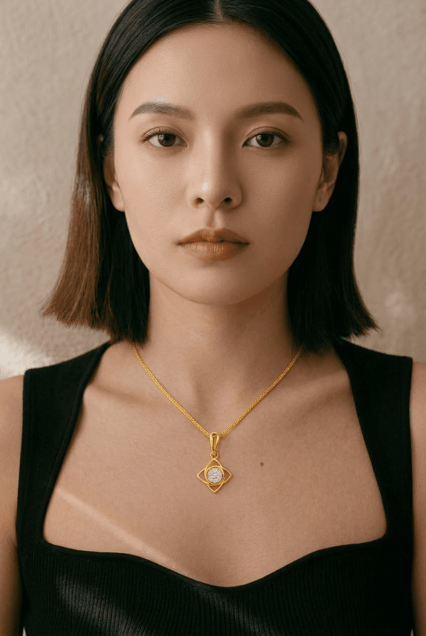 Geometric Floral Pendant Necklace thumbnail 2