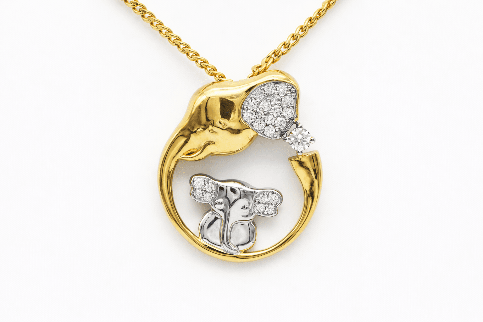 Mother and Baby Elephant Pendant Necklace
