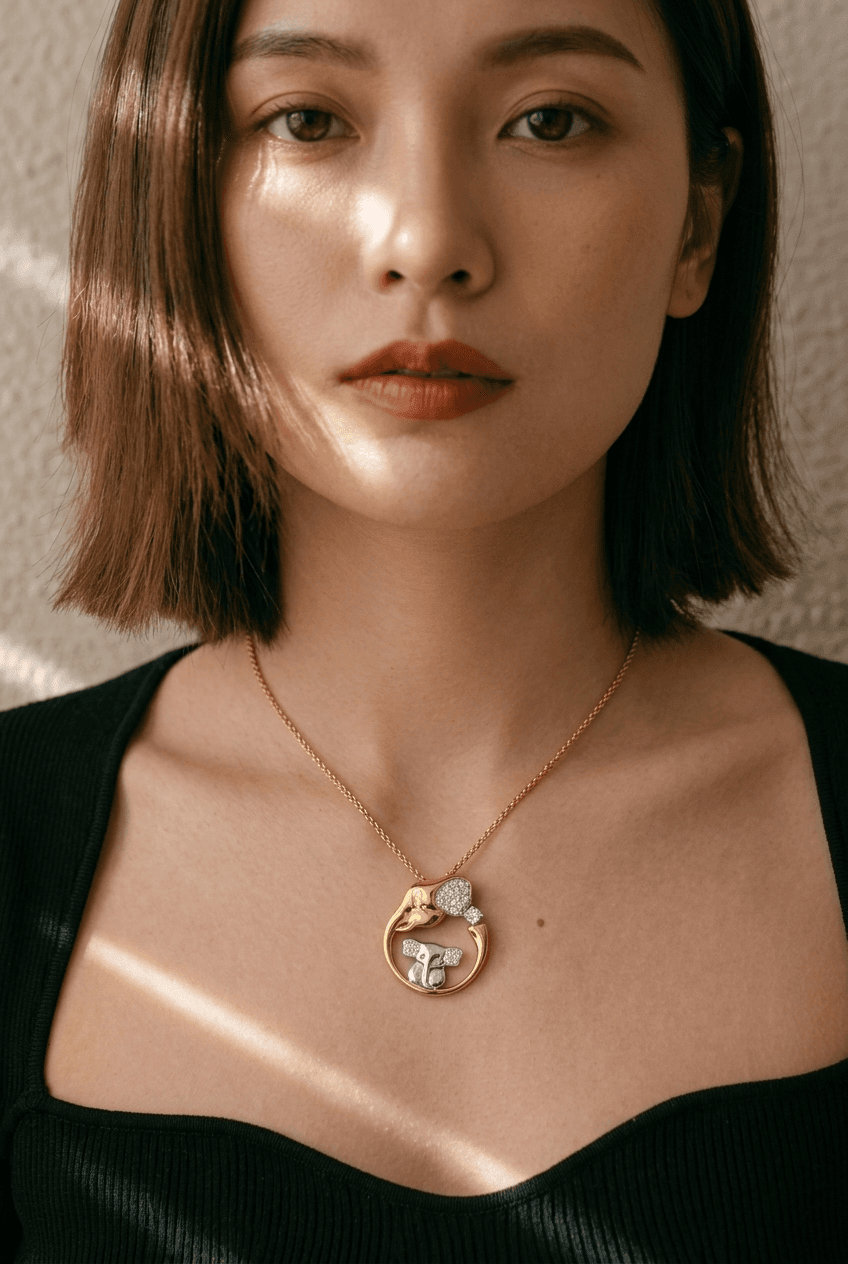 Mother and Baby Elephant Pendant Necklace thumbnail 2