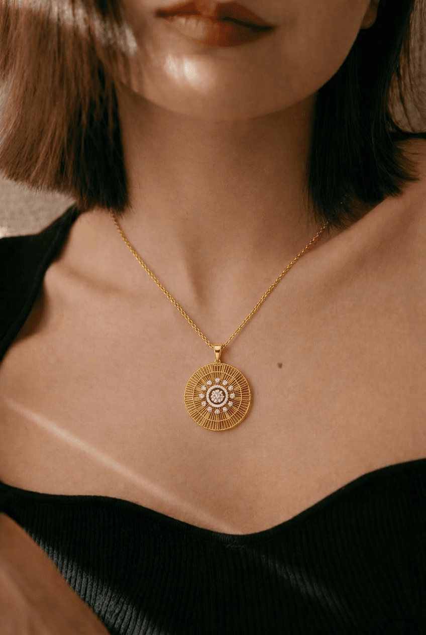 Sunburst Floral Pendant Necklace thumbnail 2