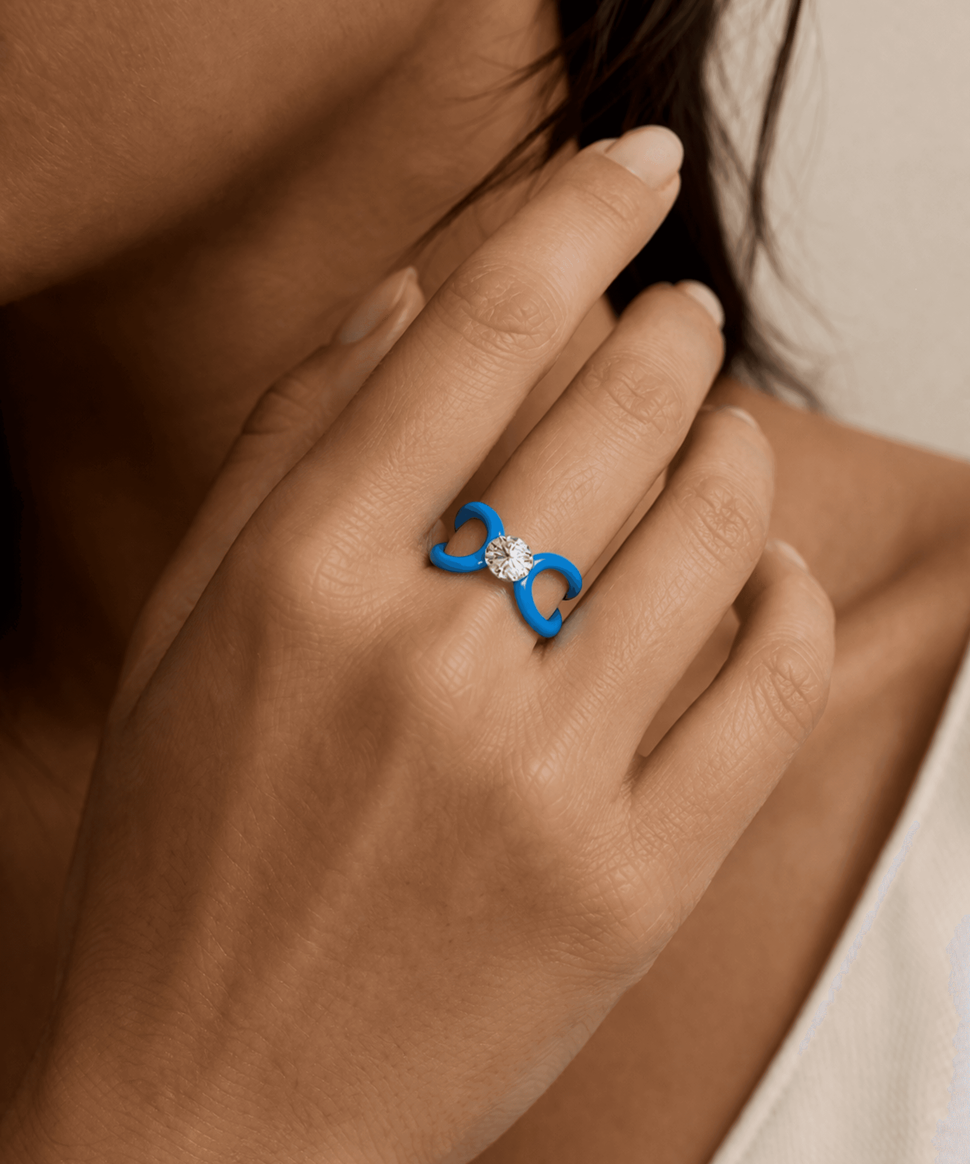 Blue Enamel Solitaire Open Ring thumbnail 2