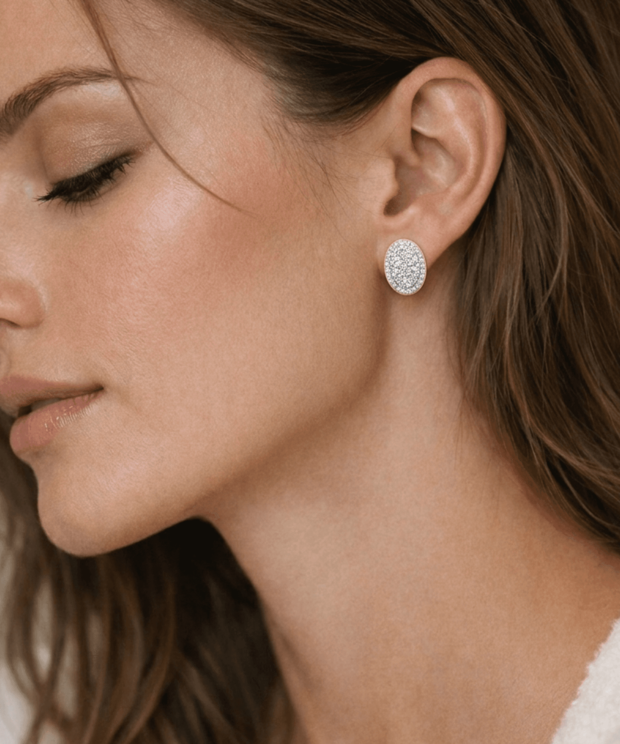 Diamond Oval Stud Earrings thumbnail 2