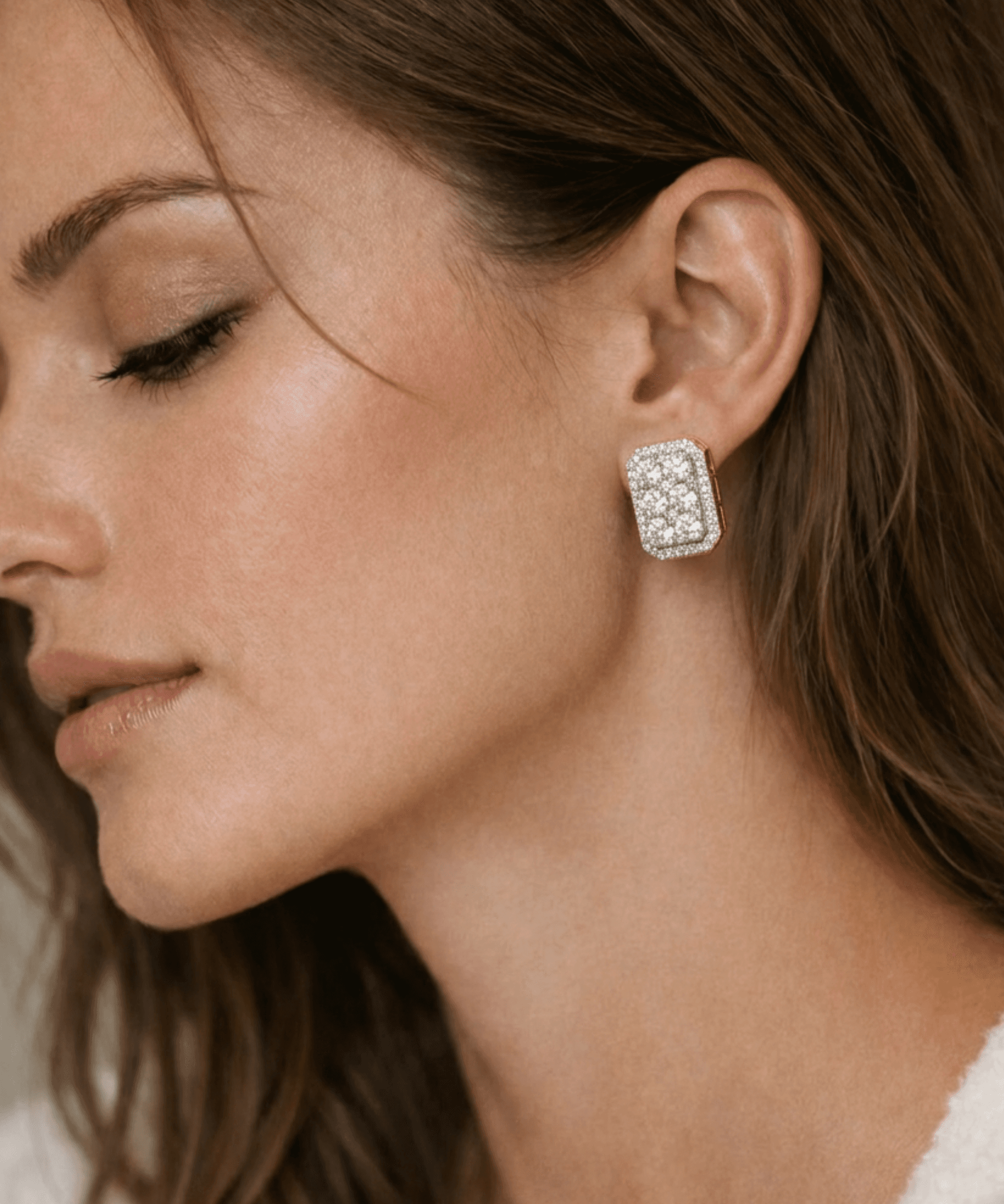 Rectangle Halo Stud Earrings thumbnail 2