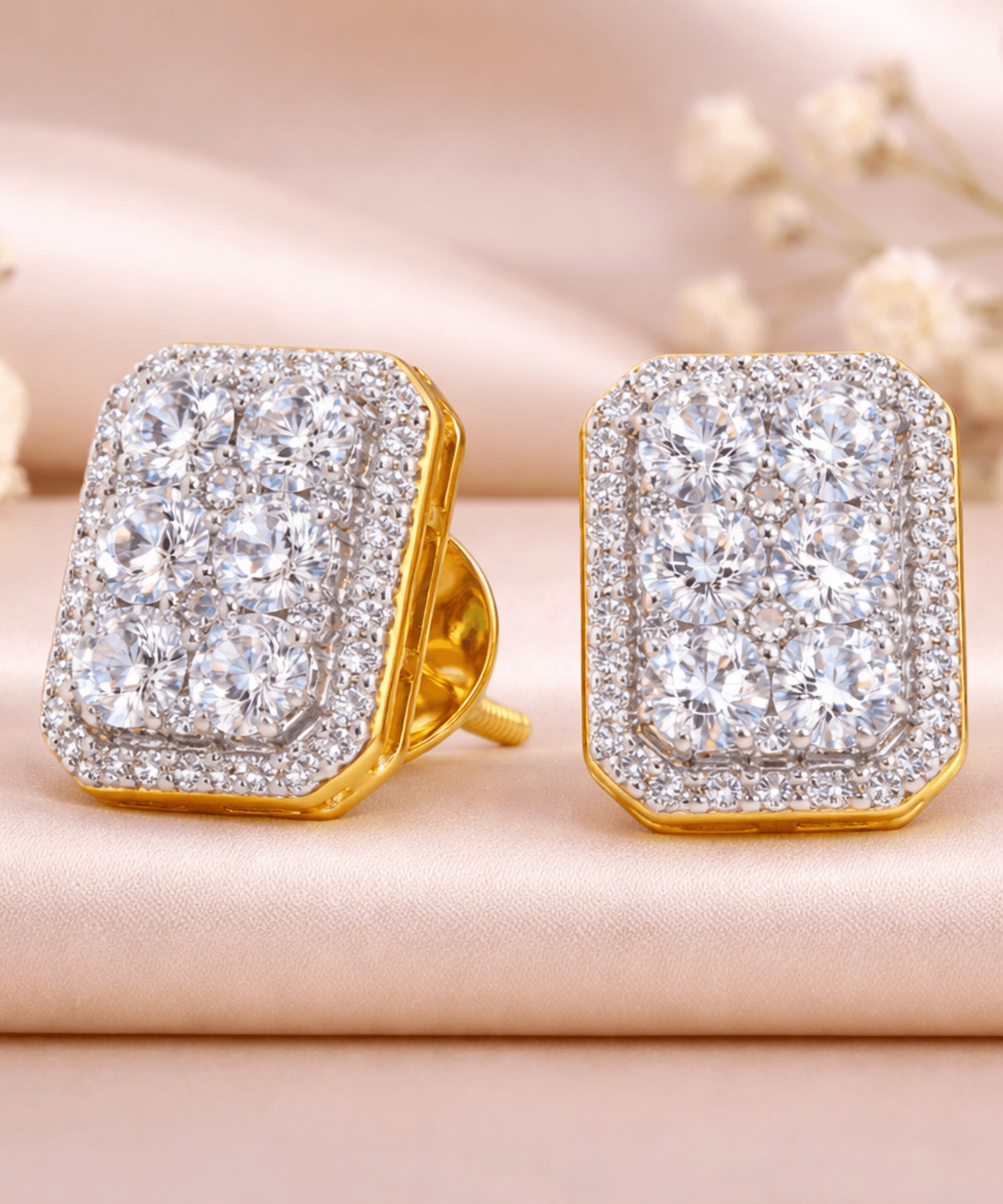 Rectangle Halo Stud Earrings alternate view