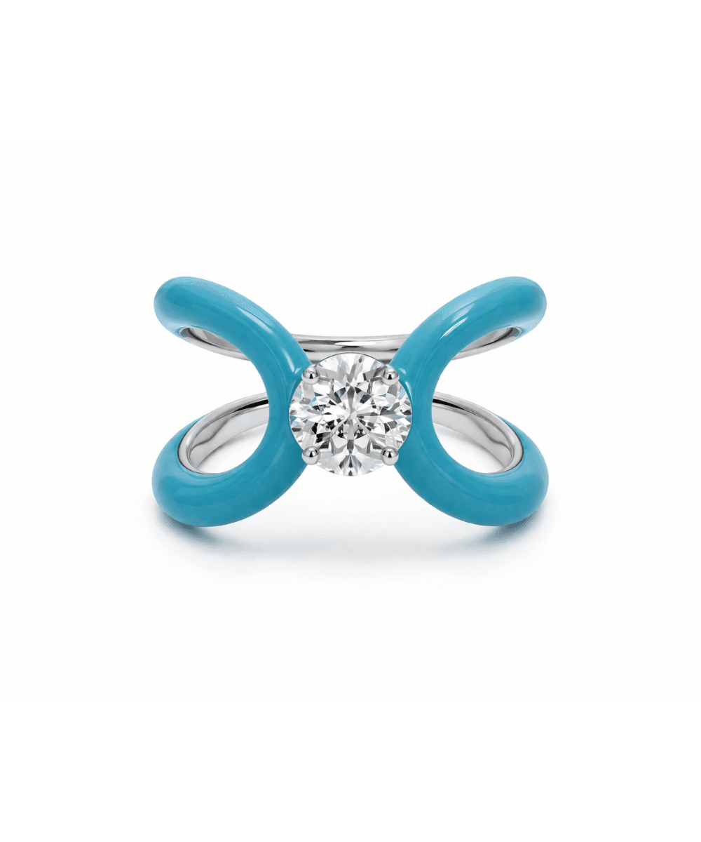 Blue Enamel Solitaire Open Ring