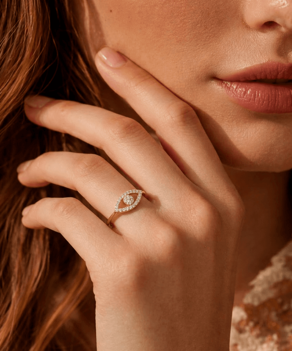 Golden Evil Eye Halo Ring thumbnail 2